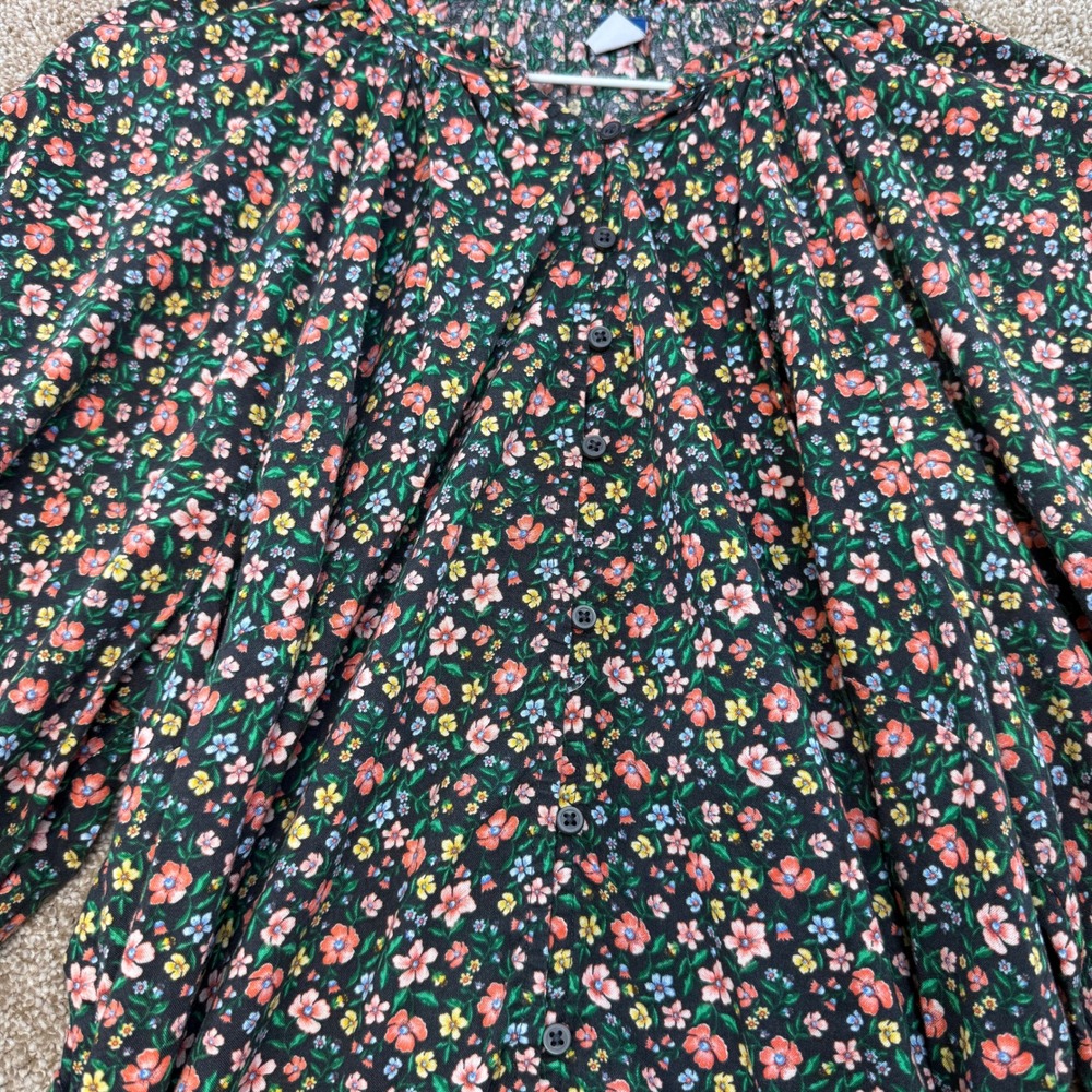 Old Navy Womens L Tall Floral Button Front Balloon Sleeve Belted Midi Dress - Picture 6 of 9